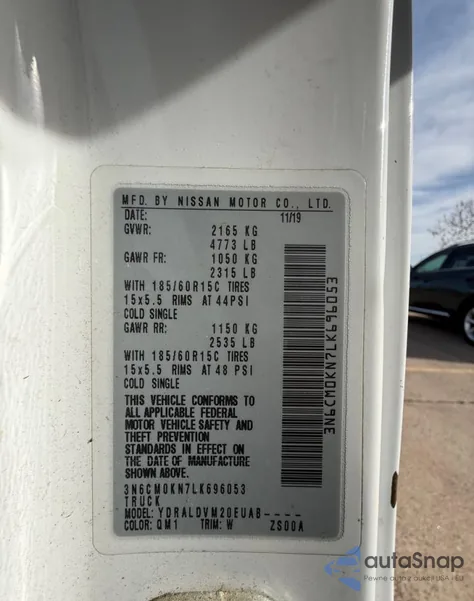 2020 Nissan Nv200 2.5S z USA, uszkodzony, nr VIN 3N6CM0KN7LK696053